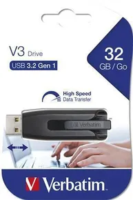 32GB USB Flash 3.0, 60/12 MB/sec, VERBATIM V3, schwarz-grau